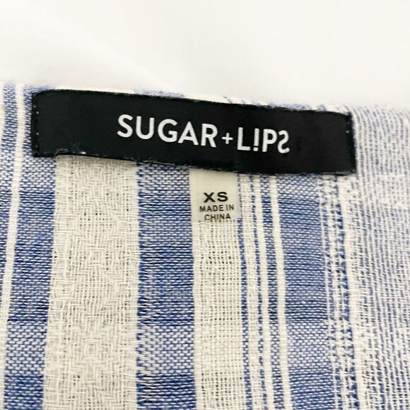 🟢Sugar + Lips Cream & Blue Woven Blouse XS - Picture 8 of 9